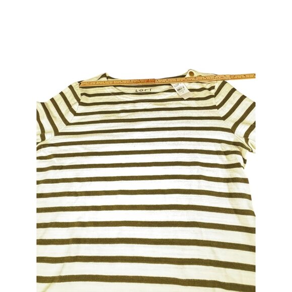 Striped Olive & White Long-Sleeve Knit Top By Loft In Size M - Picture 11 of 13